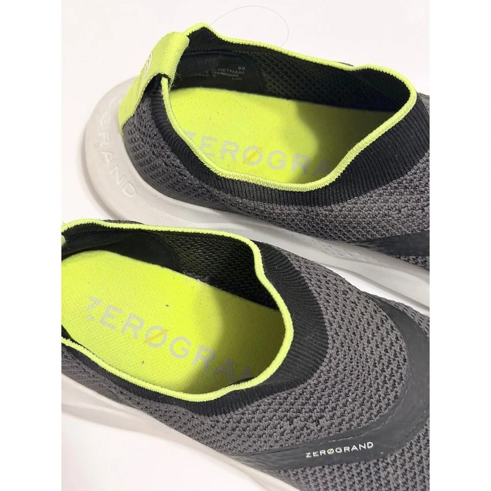 Cole Haan Zerogrand Women 9B Gray Neon Green Knit Slip On Sneakers W21296